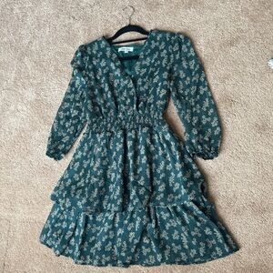 Floral Teal Long Sleeve Dress